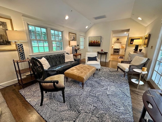 10 Granada Way, Andover, MA 01810 - living room featuring wood finished floors, lofted ceiling, baseboards, plenty of natural light, and recessed lighting