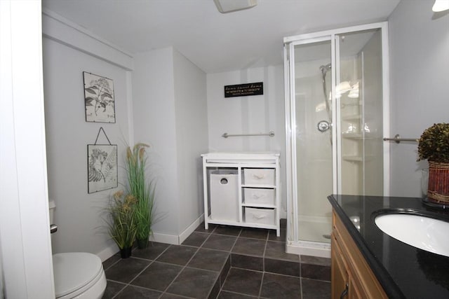 12 Bonin Dr, Haverhill, MA 01832 - bathroom with vanity, a shower stall, toilet, tile patterned floors, and baseboards