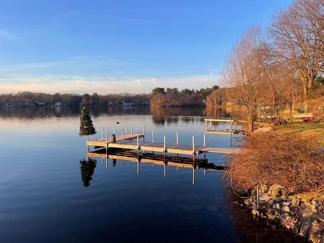 view of dock featuring a water view