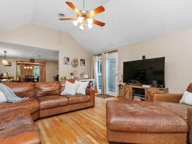 48 Twin Brook Ln, Taunton, MA 02780 - living room featuring light wood-style floors, a ceiling fan, and lofted ceiling