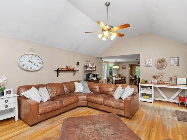 48 Twin Brook Ln, Taunton, MA 02780 - living room with ceiling fan, light wood finished floors, and lofted ceiling