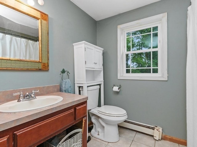 48 Twin Brook Ln, Taunton, MA 02780 - bathroom with a baseboard radiator, tile patterned flooring, vanity, toilet, and baseboards