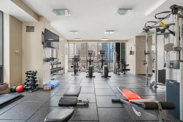 workout area featuring expansive windows