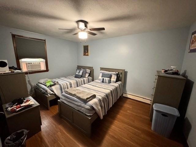 139 Westmoor Rd, Boston, MA 02132 - bedroom featuring a baseboard radiator, dark wood-style floors, cooling unit, and ceiling fan