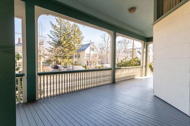 deck with a residential view