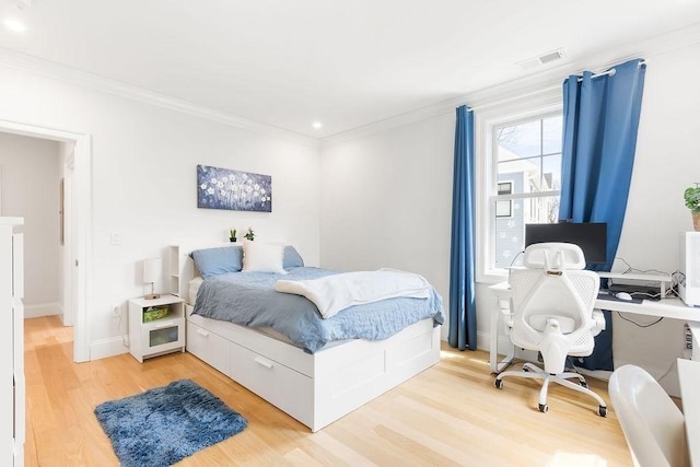 1 Marlin Rd, Boston, MA 02132 - bedroom featuring visible vents, light wood-style flooring, baseboards, and ornamental molding
