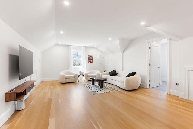 1 Marlin Rd, Boston, MA 02132 - living room featuring baseboards, light wood-style floors, recessed lighting, and vaulted ceiling