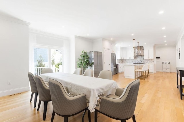 1 Marlin Rd, Boston, MA 02132 - dining space with crown molding, recessed lighting, visible vents, and light wood-style floors
