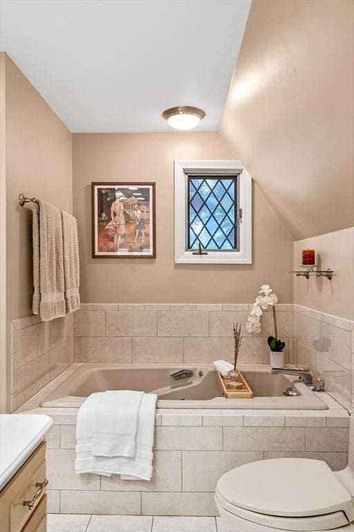 170 Atlantic Ave, Swampscott, MA 01907 - bathroom featuring vanity, a bath, and vaulted ceiling
