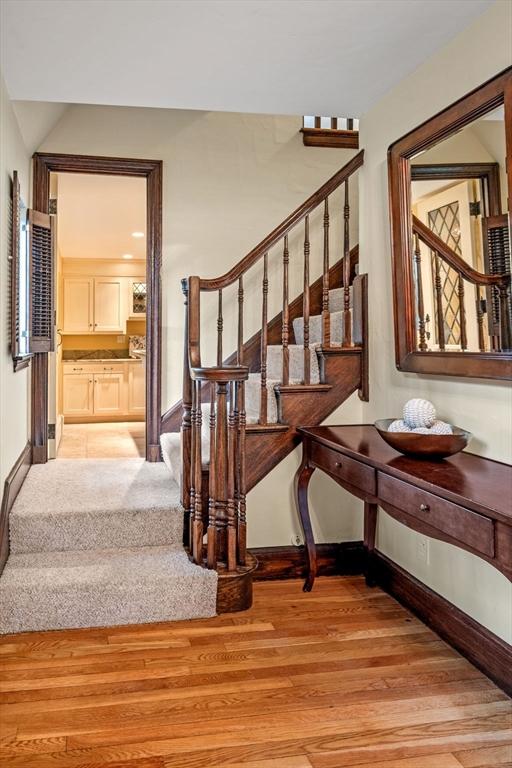 170 Atlantic Ave, Swampscott, MA 01907 - stairway with wood finished floors and baseboards