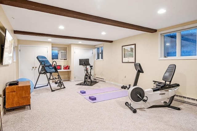 170 Atlantic Ave, Swampscott, MA 01907 - workout room with recessed lighting, carpet, and a baseboard radiator