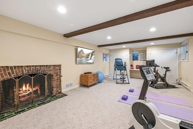 170 Atlantic Ave, Swampscott, MA 01907 - workout area with carpet, recessed lighting, a fireplace, and baseboard heating