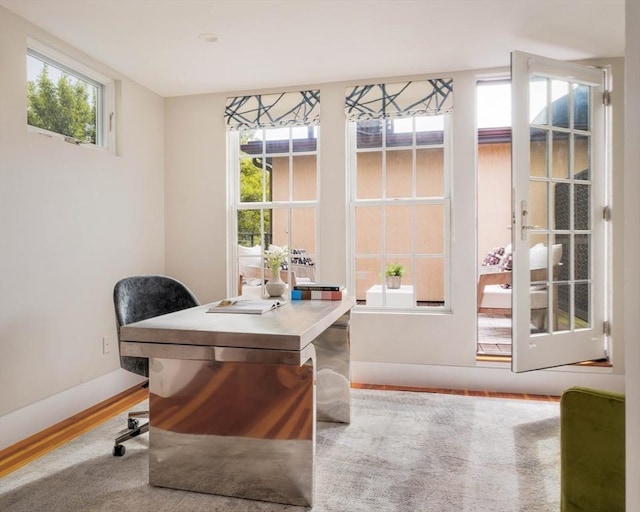 office space with hardwood / wood-style flooring and plenty of natural light