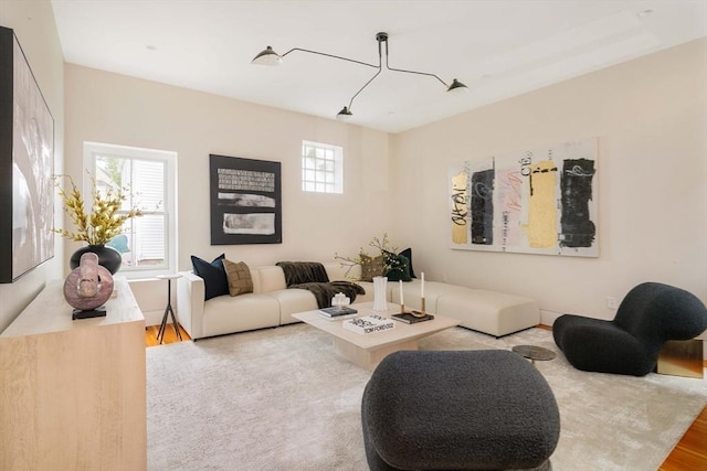 living room featuring a healthy amount of sunlight and light wood-type flooring