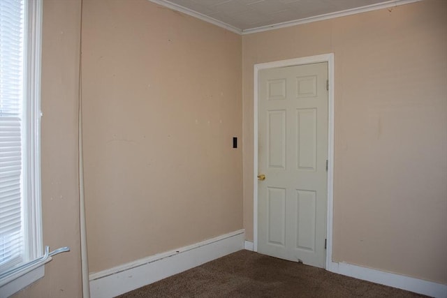 carpeted spare room featuring ornamental molding