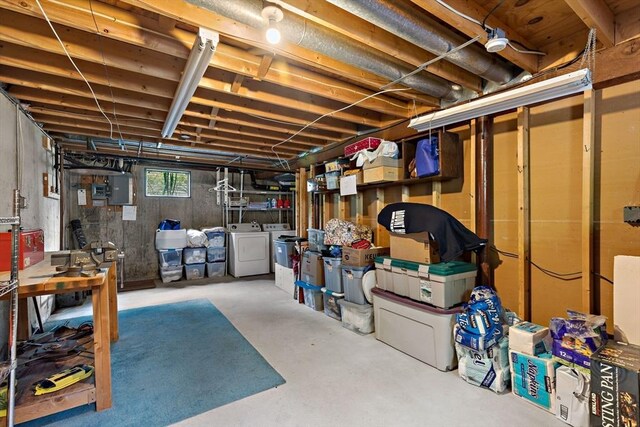 below grade area with independent washer and dryer and electric panel