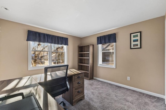 carpeted office with plenty of natural light