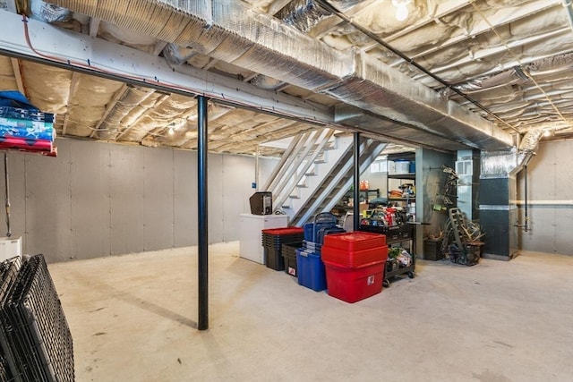 basement featuring heating unit