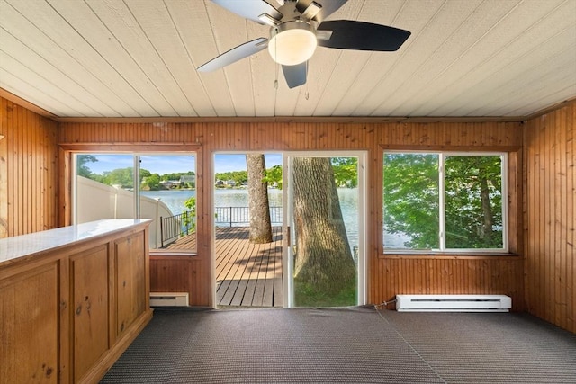 49 Bay View Dr, Shrewsbury, MA 01545 - unfurnished sunroom with plenty of natural light, a water view, and baseboard heating