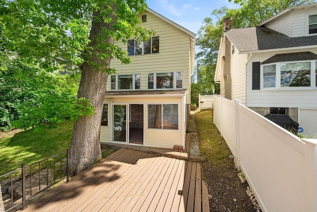 49 Bay View Dr, Shrewsbury, MA 01545 - back of house with a wooden deck and a chimney