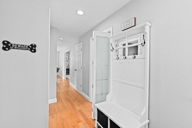 111 Spruce St, Middleboro, MA 02346 - mudroom featuring light wood-style floors, recessed lighting, and baseboards