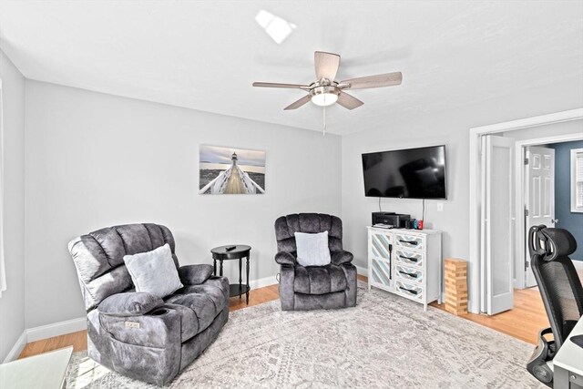 111 Spruce St, Middleboro, MA 02346 - office area featuring ceiling fan, wood finished floors, and baseboards