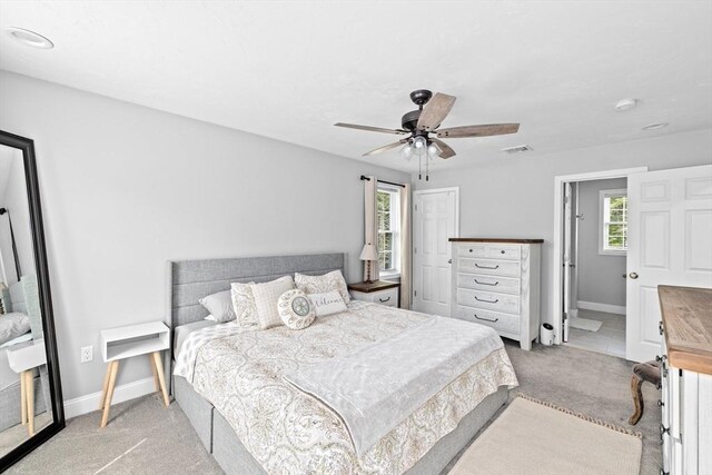 111 Spruce St, Middleboro, MA 02346 - bedroom with multiple windows, light carpet, baseboards, and a ceiling fan