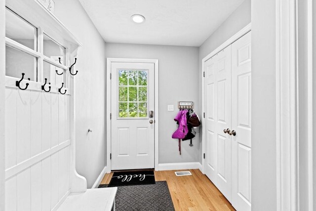111 Spruce St, Middleboro, MA 02346 - mudroom with light wood-type flooring, baseboards, and recessed lighting