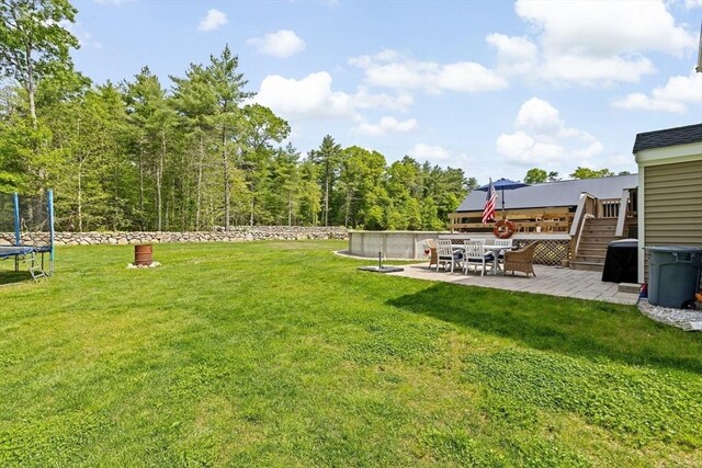 111 Spruce St, Middleboro, MA 02346 - view of green lawn featuring a trampoline and a patio