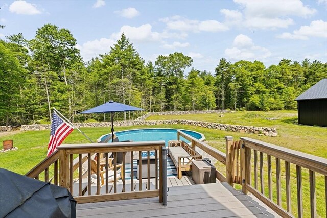 111 Spruce St, Middleboro, MA 02346 - deck featuring a lawn, an outdoor pool, and a view of trees