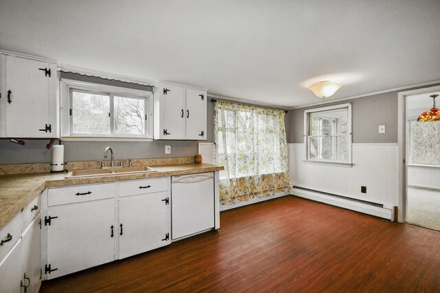 41 Bryant St, Pittsfield, MA 01201 - kitchen featuring dark wood-type flooring, a sink, a baseboard radiator, and white dishwasher