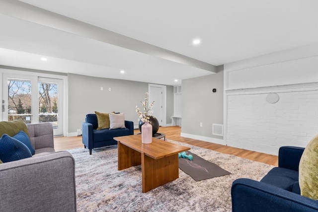 living room with light wood-type flooring