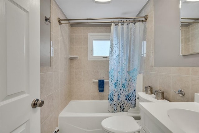 10-12 Spring Rd, Arlington, MA 02476 - bathroom with tile walls, shower / tub combo with curtain, and vanity