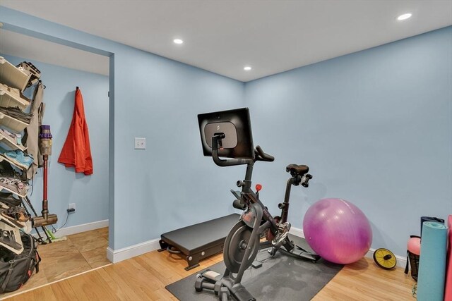 10-12 Spring Rd, Arlington, MA 02476 - workout area with wood finished floors and recessed lighting