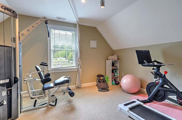 19 Mulberry Ln, Franklin, MA 02038 - workout area featuring lofted ceiling, baseboards, and carpet floors