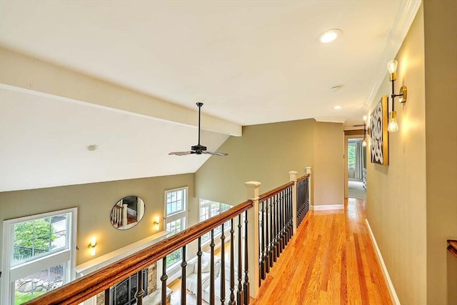 19 Mulberry Ln, Franklin, MA 02038 - corridor featuring plenty of natural light, light wood-style flooring, an upstairs landing, baseboards, and recessed lighting