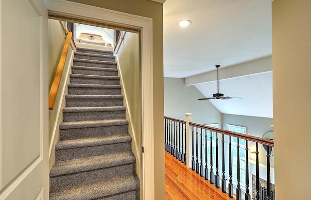 19 Mulberry Ln, Franklin, MA 02038 - stairs featuring ceiling fan, wood finished floors, and recessed lighting