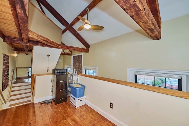 interior space with hardwood / wood-style floors and ceiling fan