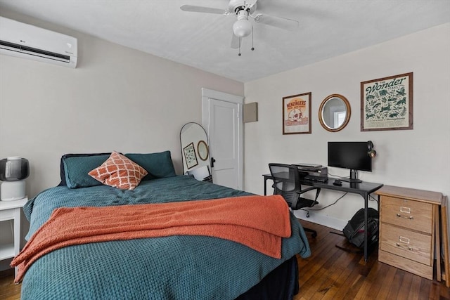 63-65 Brookley Rd Unit 3, Boston, MA 02130 - bedroom with an AC wall unit, wood-type flooring, and ceiling fan