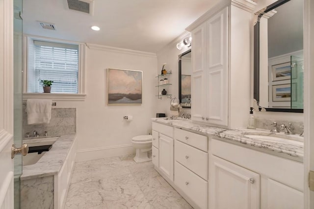 bathroom with visible vents, marble finish floor, and a sink