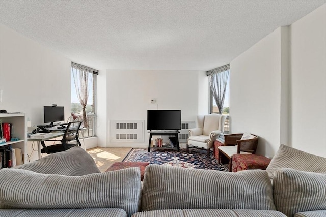 44 Washington St Unit 917, Brookline, MA 02445 - living area with plenty of natural light, an office area, and a textured ceiling