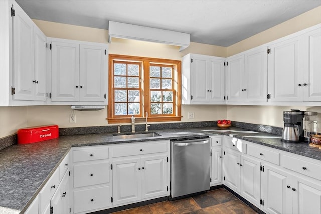 kitchen with white cabinetry, sink, and stainless steel dishwasher