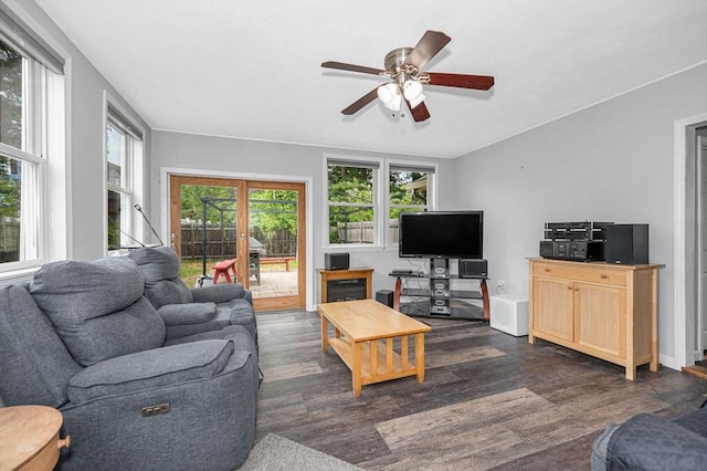 5 Dirlam Cir, Tewksbury, MA 01876 - living area with dark wood-style flooring and a ceiling fan