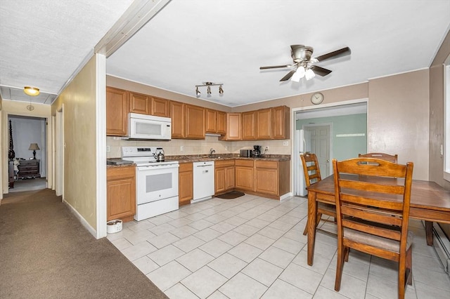 5 Dirlam Cir, Tewksbury, MA 01876 - kitchen featuring white appliances, ceiling fan, light tile patterned floors, a sink, and baseboards