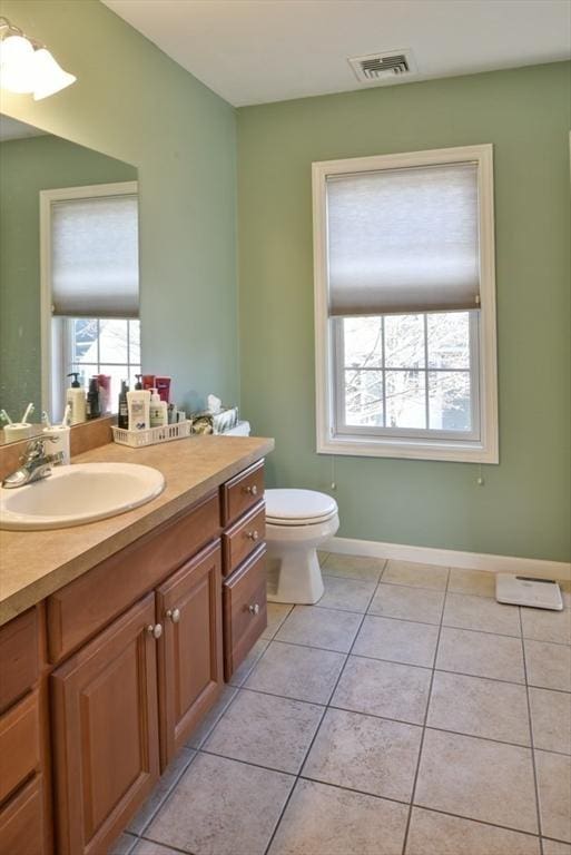 bathroom featuring tile patterned flooring, vanity, and toilet