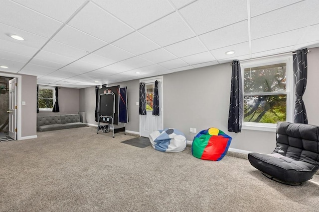 25 Piasta Rd, Dudley, MA 01571 - sitting room with carpet flooring, a paneled ceiling, recessed lighting, and baseboards