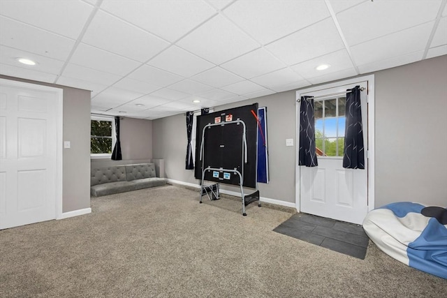 25 Piasta Rd, Dudley, MA 01571 - workout area featuring carpet flooring, a paneled ceiling, recessed lighting, healthy amount of natural light, and baseboards