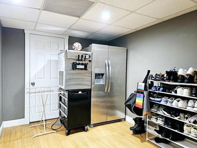 20 Upland Rd, Marlborough, MA 01752 - kitchen with stainless steel fridge, wood finished floors, and a paneled ceiling
