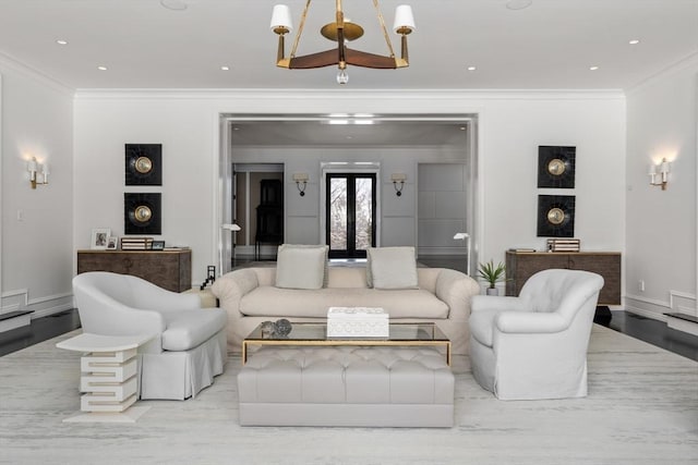 1014 Boylston St, Brookline, MA 02467 - living area with ornamental molding, wood finished floors, french doors, baseboards, and recessed lighting