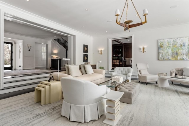 1014 Boylston St, Brookline, MA 02467 - living area with ornamental molding and recessed lighting